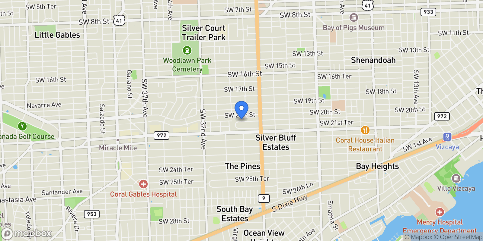 Map showing 2937 SW 21st ST, Miami, Florida, United States.