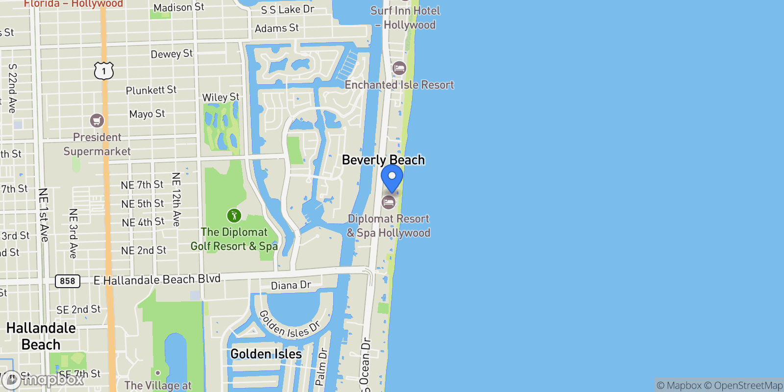 Map showing 3535 S Ocean Dr 1703, Hollywood, Florida, United States.