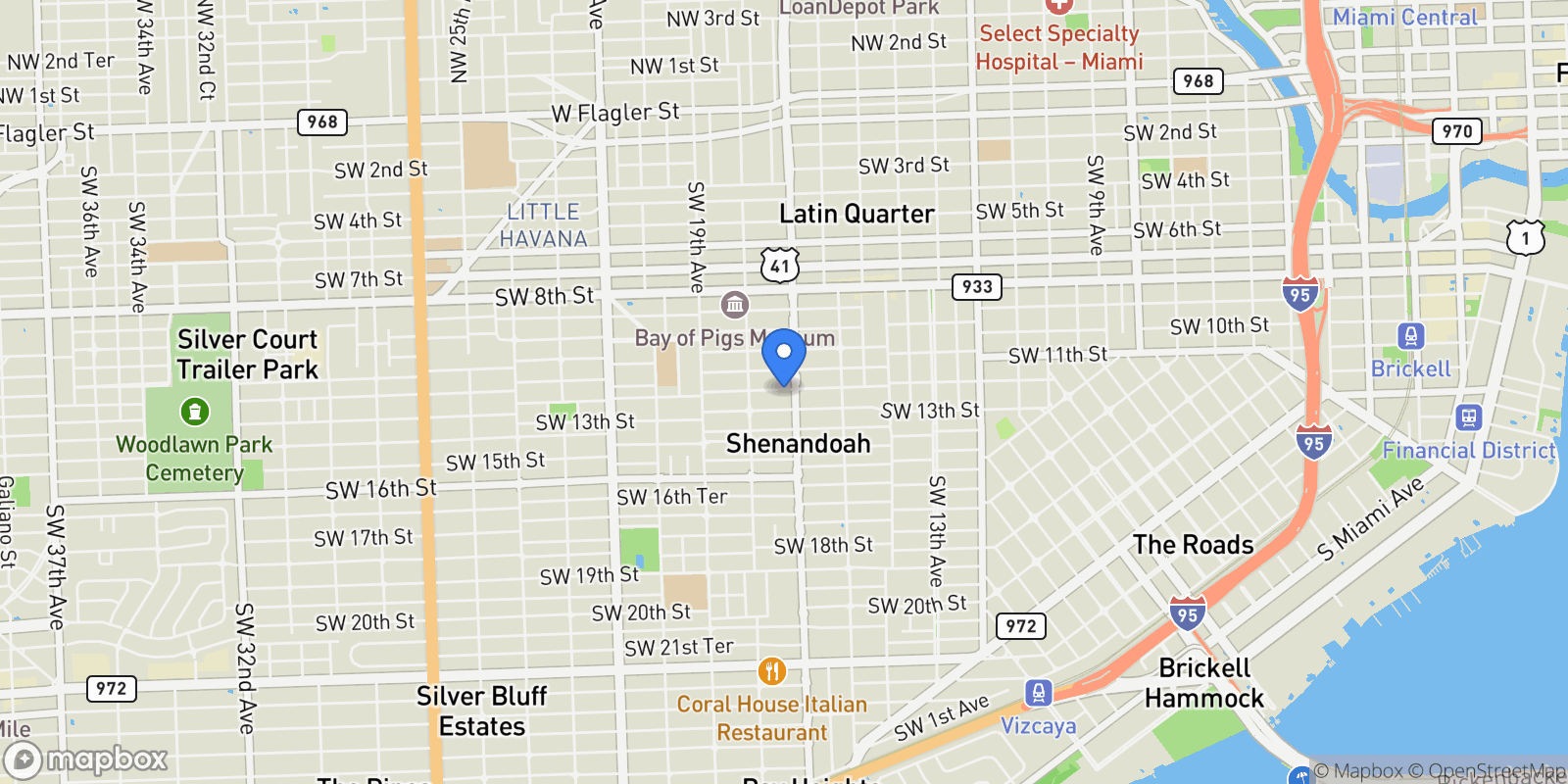 Map showing 1720 SW 12th St, Miami, Florida, United States.