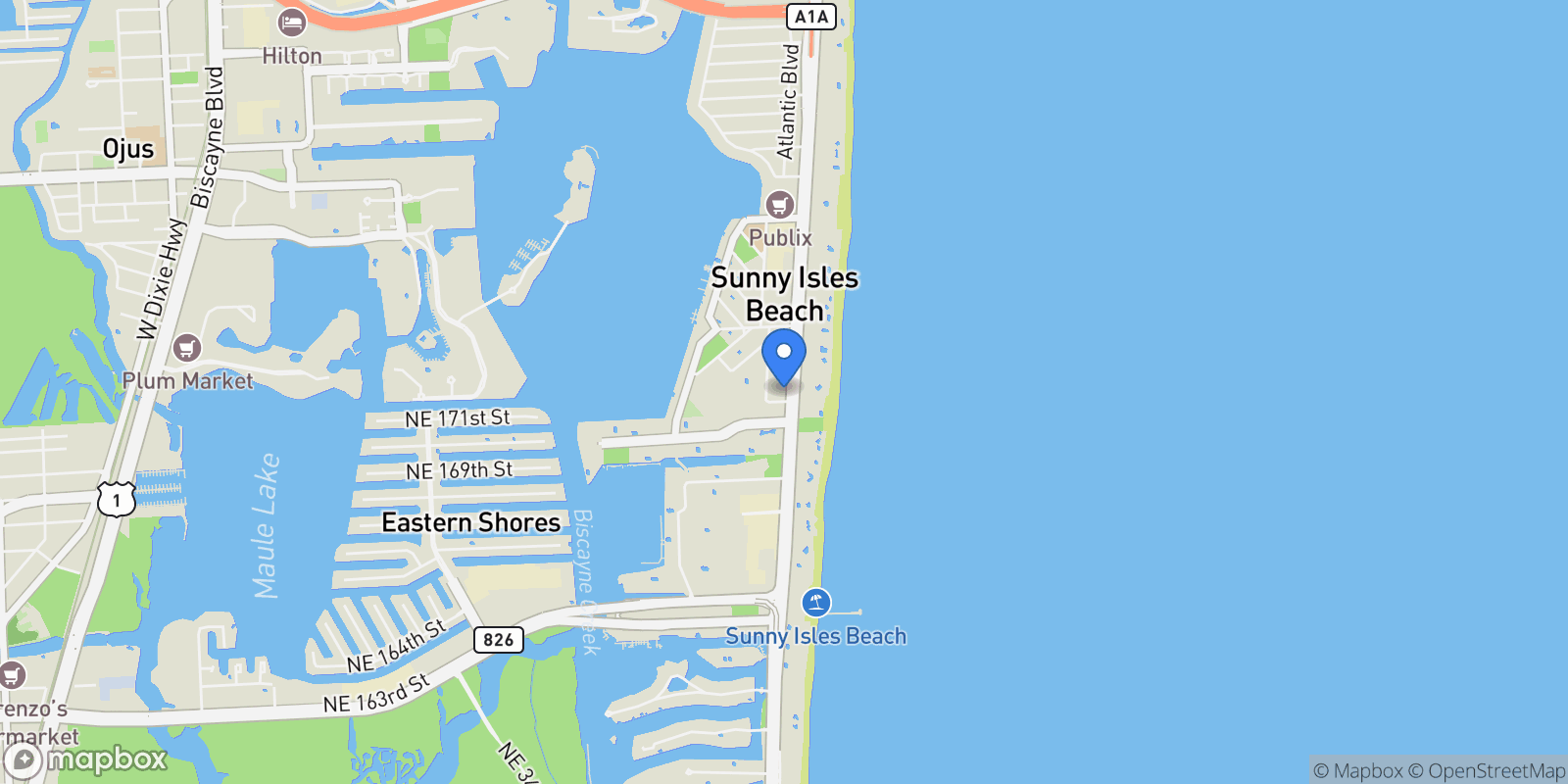 Map showing 17550 Collins Ave CU-1, Golden Beach, Florida, United States.