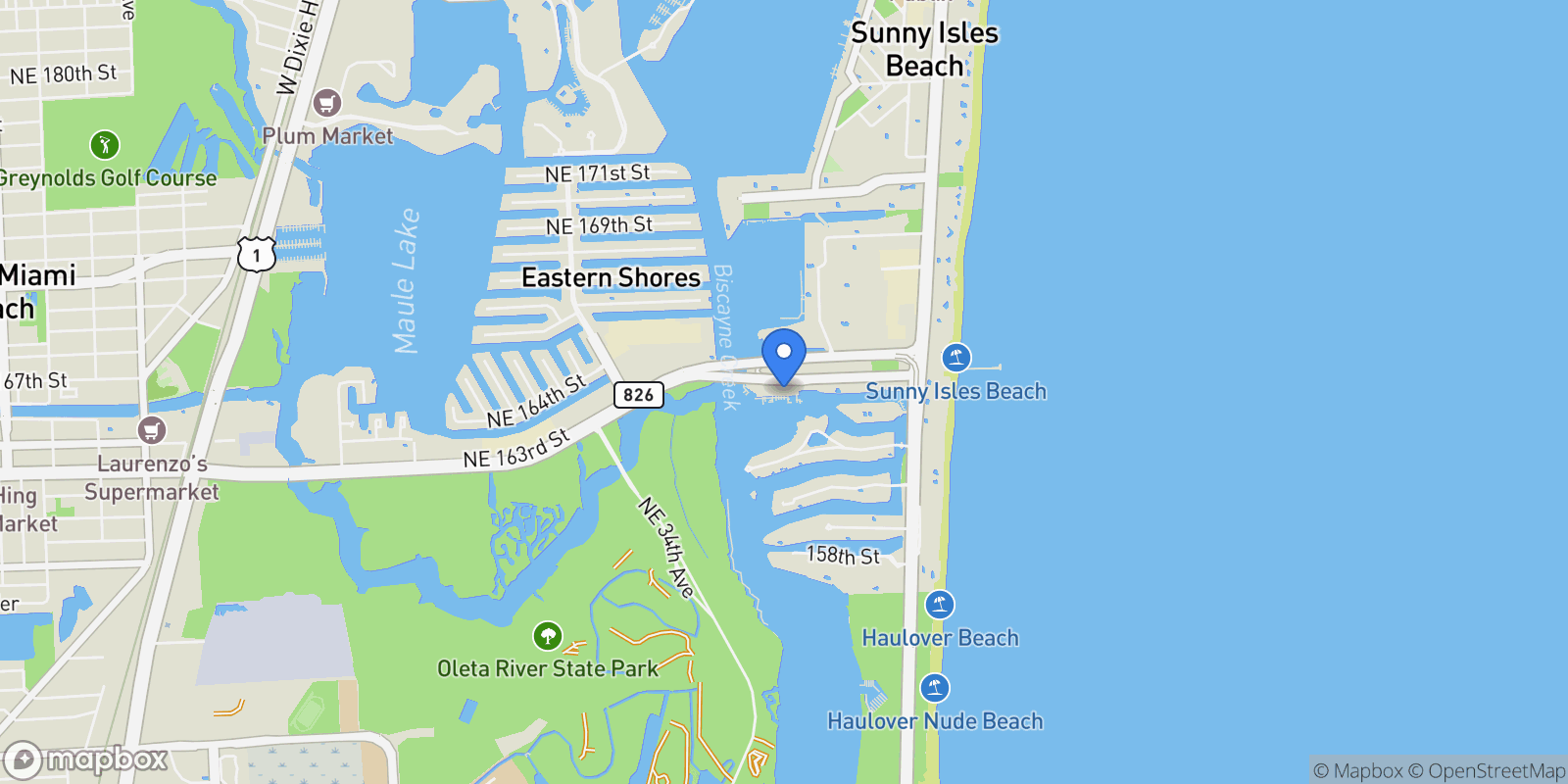 Map showing 400 Sunny Isles Blvd 2008, Golden Beach, Florida, United States.
