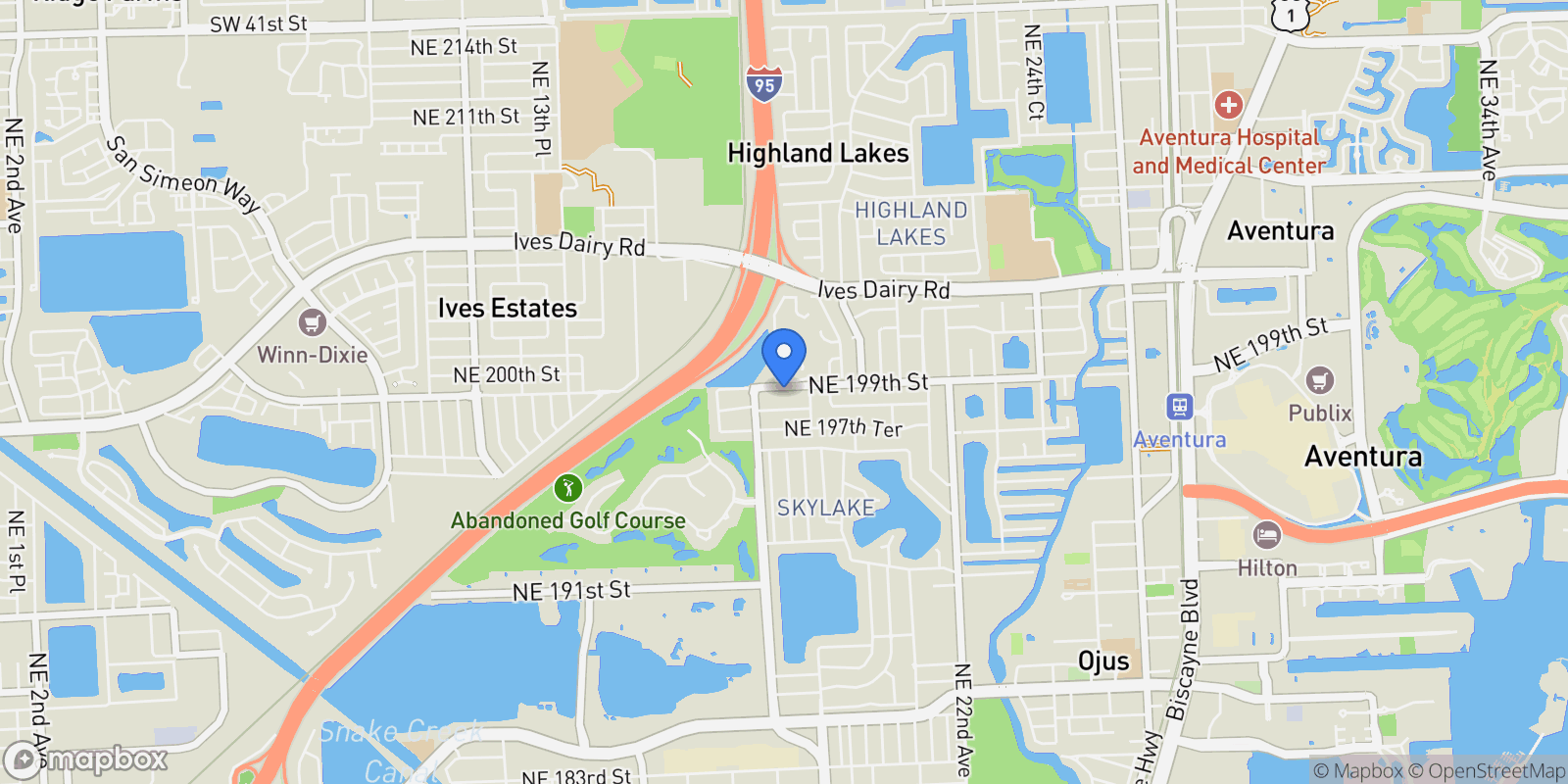 Map showing 1850 NE 199th St, North Miami Beach, Florida, United States.