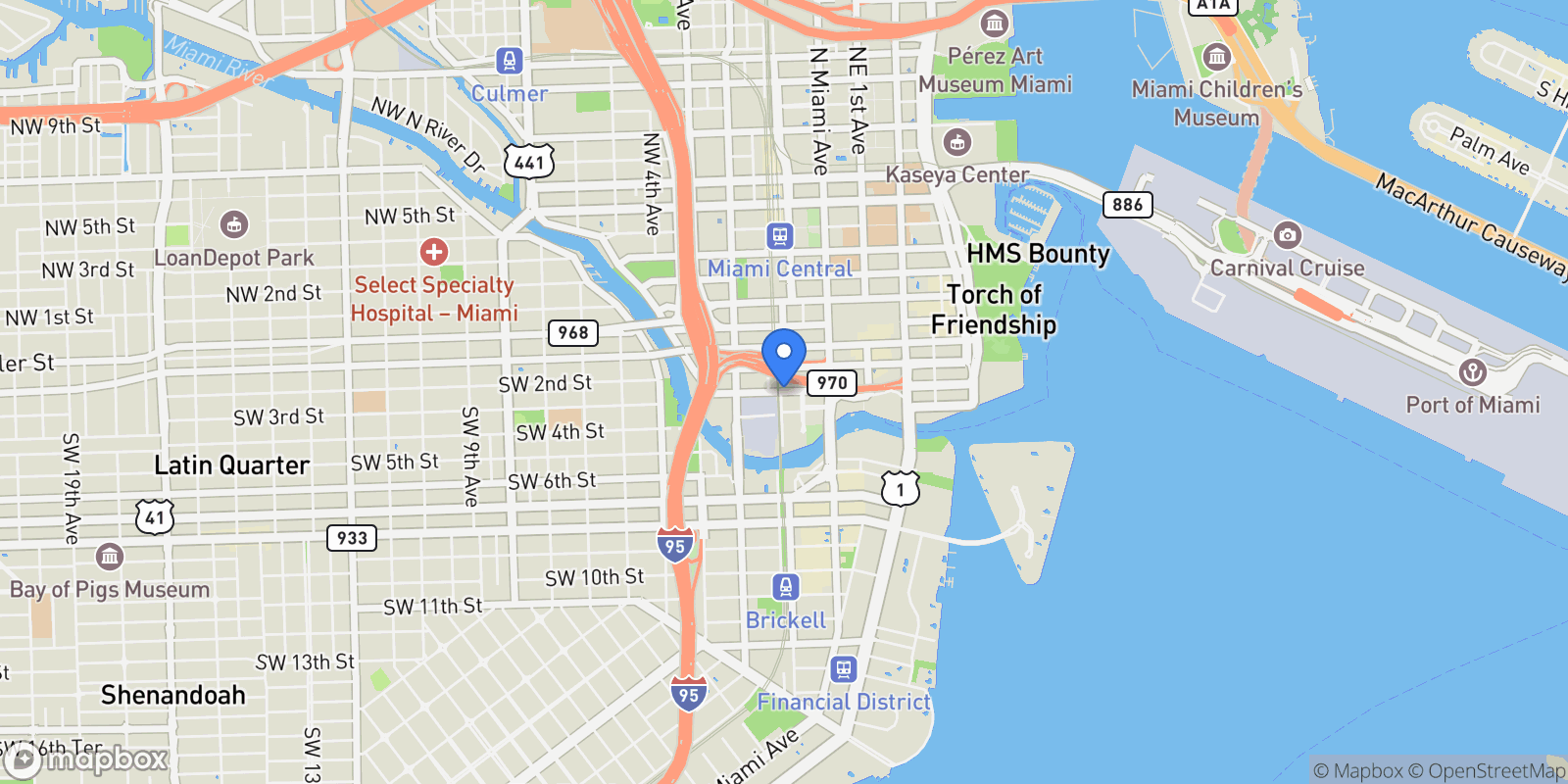 Map showing 90 SW 3rd St PH-15, Miami, Florida, United States.