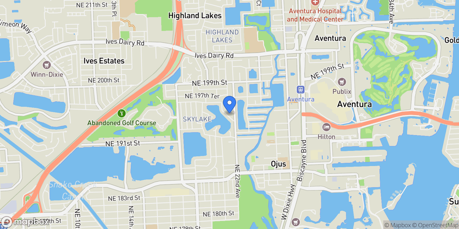 Map showing 19461 NE 22nd Rd, North Miami Beach, Florida, United States.