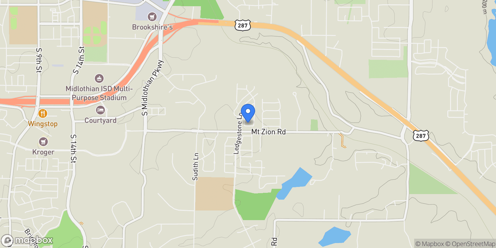Map showing 2409 Park Oaks Drive, Midlothian, Texas, United States.