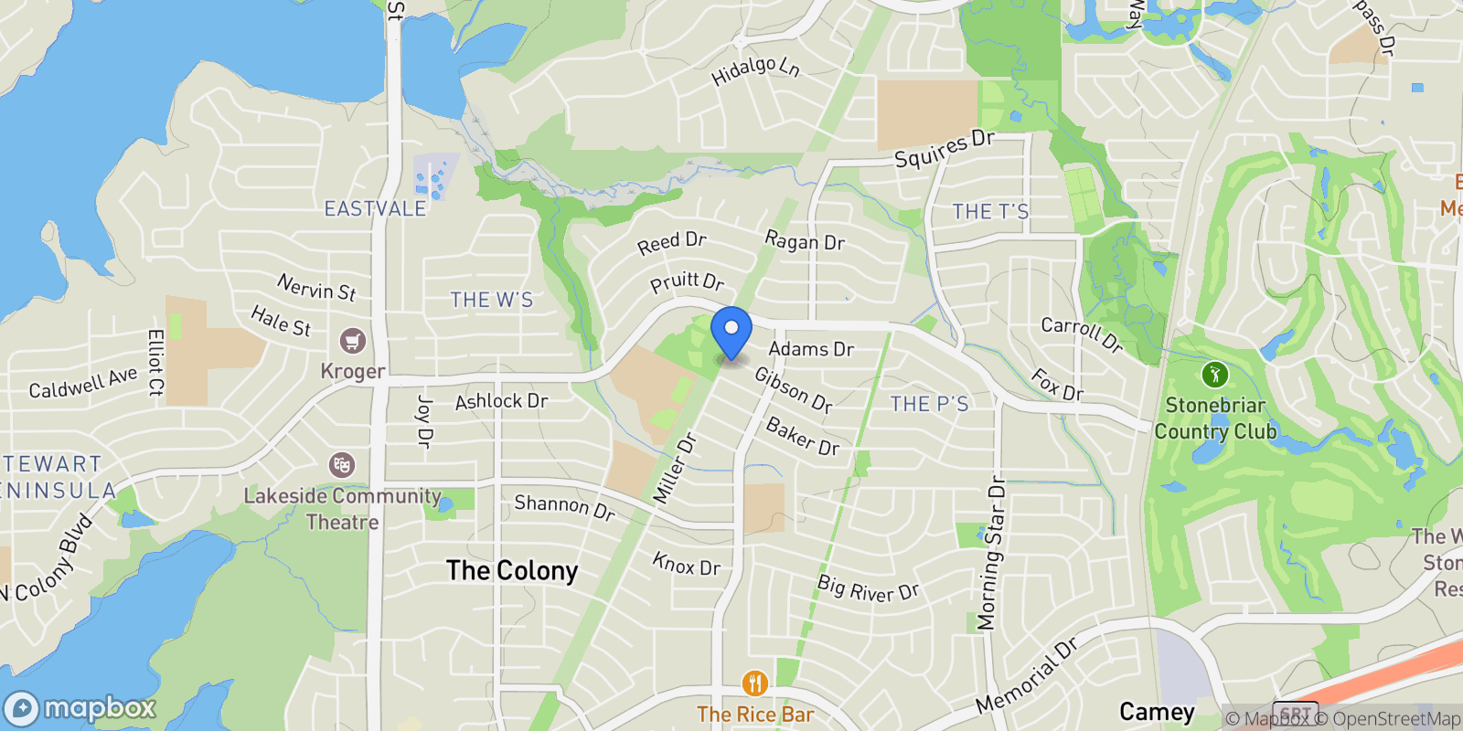 Map showing 5204 Gibson Drive, The Colony, Texas, United States.