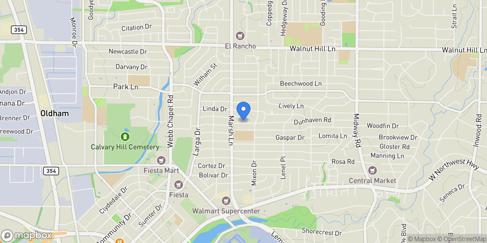 Map showing 3737 Dunhaven Road, Dallas, Texas, United States.