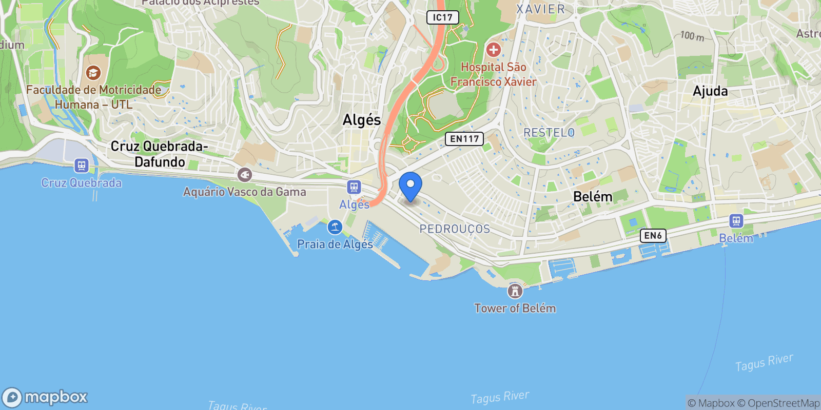 Map showing Belem, Lisbon, Portugal.