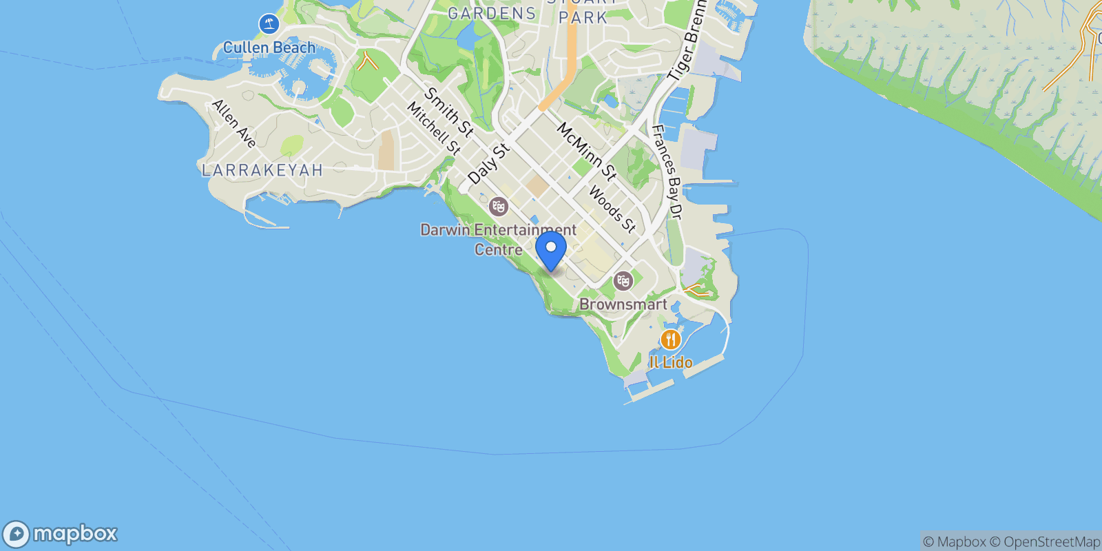 Map showing Darwin City, Esplanade, Darwin City, Northern Territory, Australia.