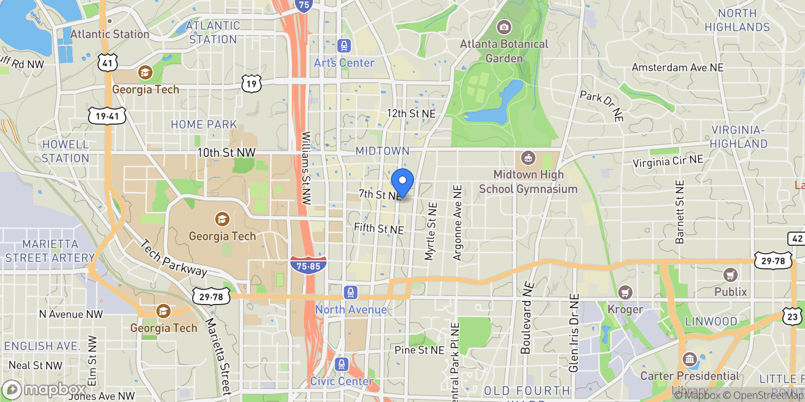 Map showing 867 Peachtree Street NE #702, Atlanta, GA 30308, Atlanta, Georgia, United States.