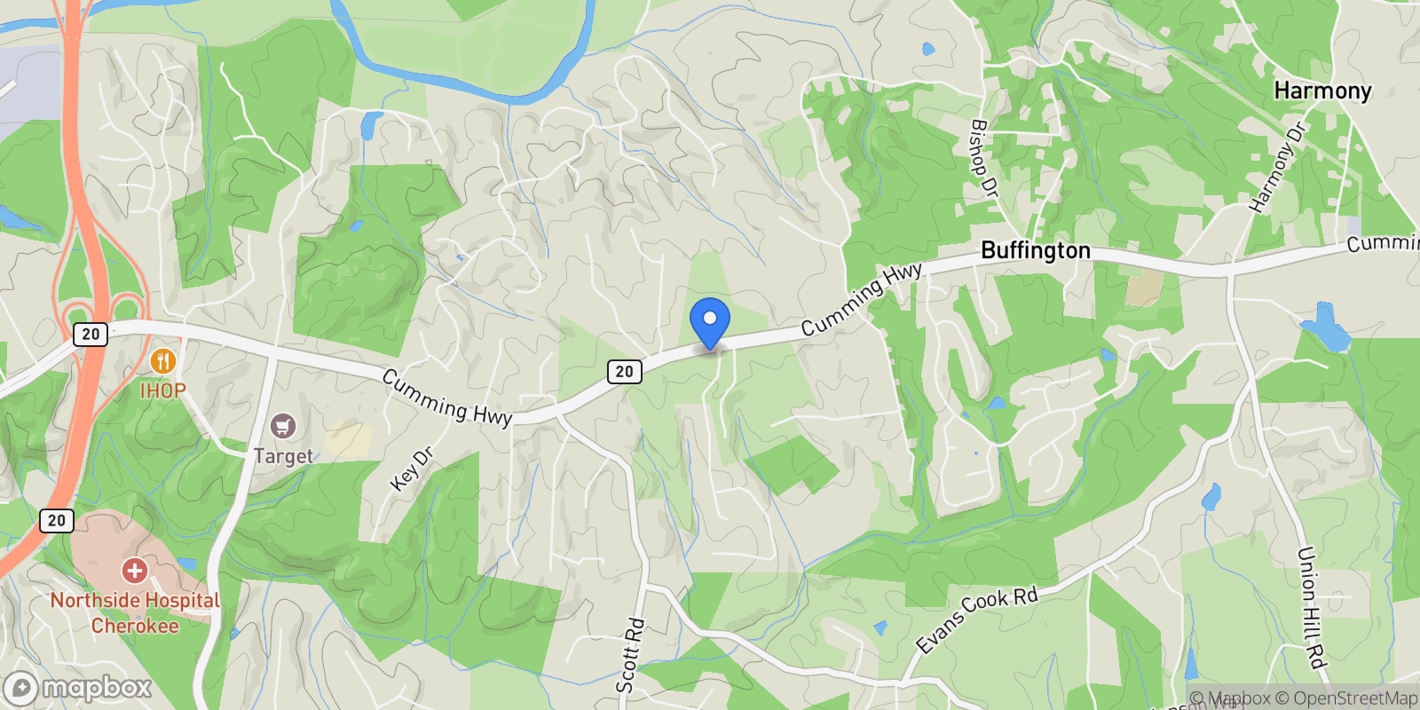 Map showing 3320 Cumming Highway, Canton, GA 30115, Canton, Georgia, United States.