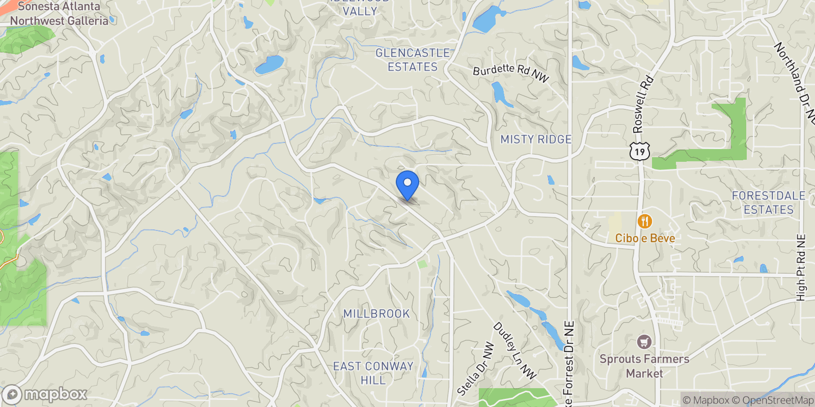 Map showing 4955 Powers Ferry Road, Sandy Springs, GA 30327, Atlanta, Georgia, United States.