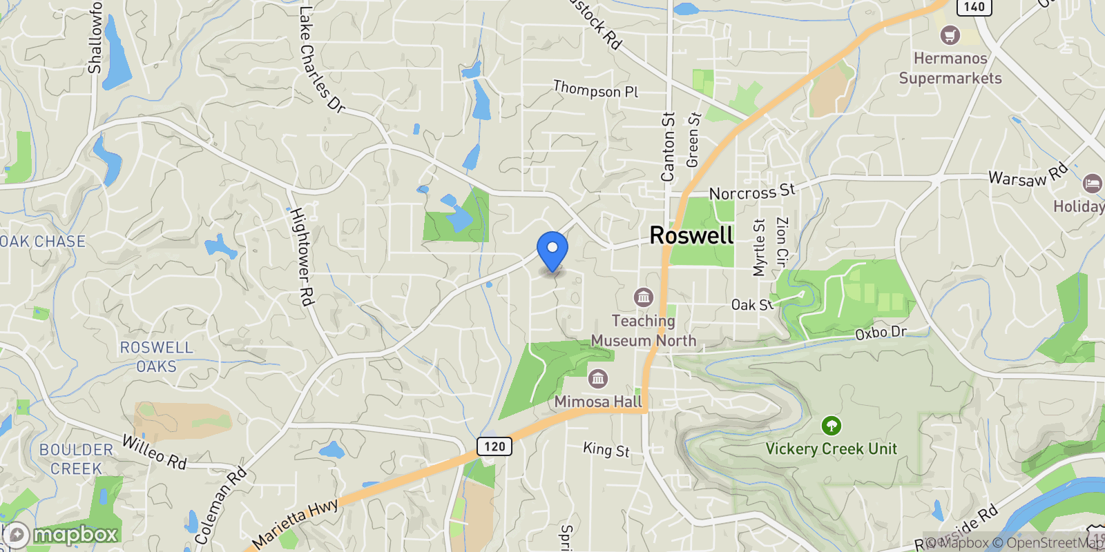 Map showing 285 Roswell Farms Drive, Roswell, GA 30075, Roswell, Georgia, United States.