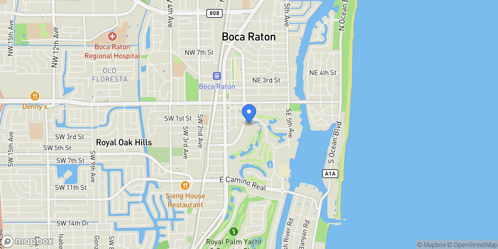 Map showing 200 SE Mizner Boulevard, Boca Raton, Florida, United States.