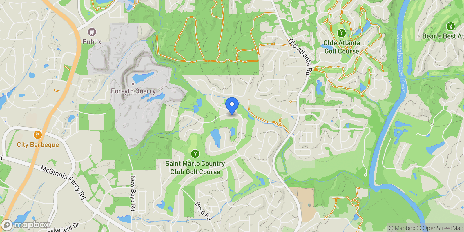 Map showing 8405 Saint Marlo Fairway Drive, Duluth, GA 30097, Johns Creek, Georgia, United States.