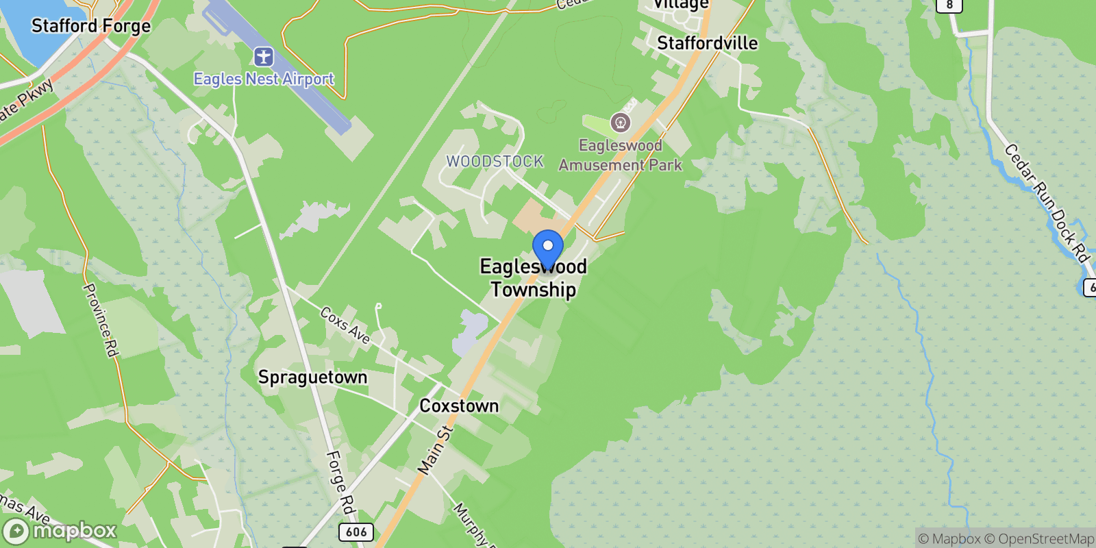 Map showing 9 Eagle Ridge Lane, West Creek, NJ 08092, Stafford Township, New Jersey, United States.