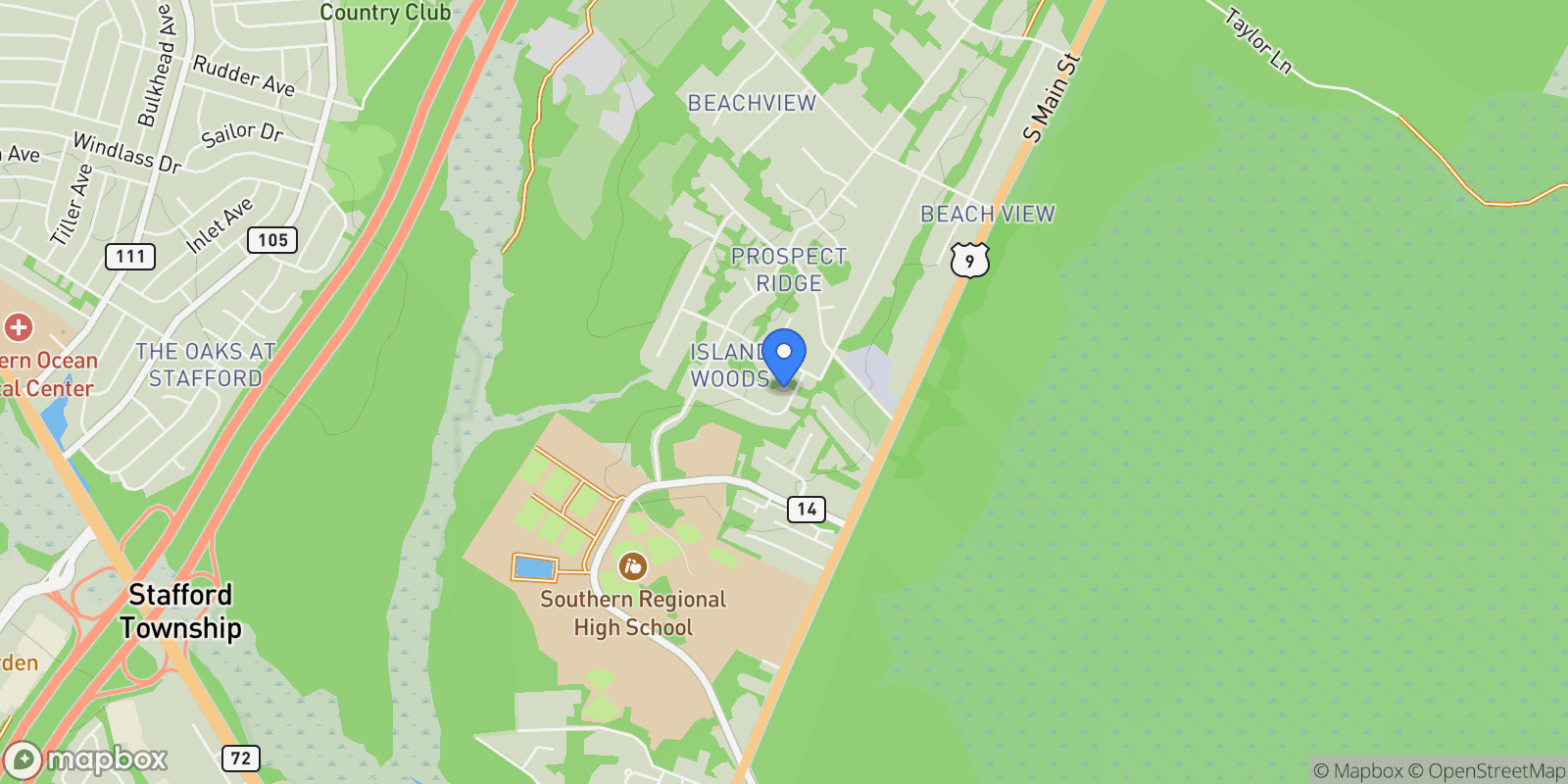Map showing 5 POPPER STREET, MANAHAWKIN, NJ 08050, Stafford Township, New Jersey, United States.