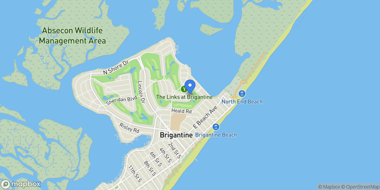 Map showing 42 Kirkwood Cir, Brigantine, NJ 08203, Brigantine, New Jersey, United States.