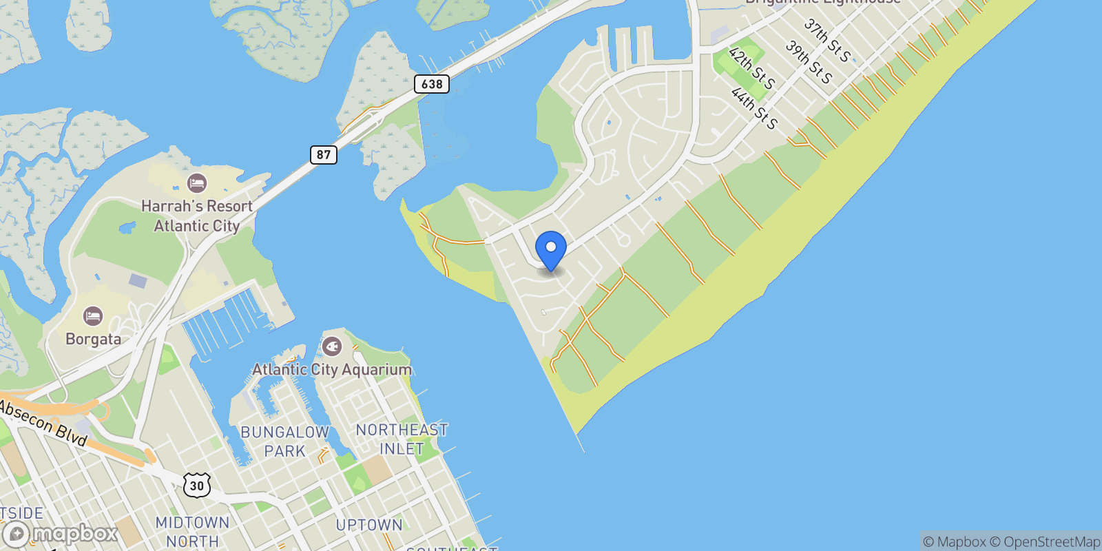 Map showing 5201 Waterview Dr, Brigantine, NJ 08203, Brigantine, New Jersey, United States.