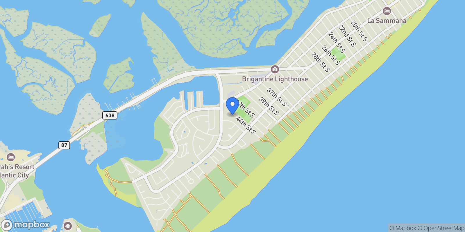 Map showing 115 44th St S Street, Brigantine, NJ 08203, Brigantine, New Jersey, United States.