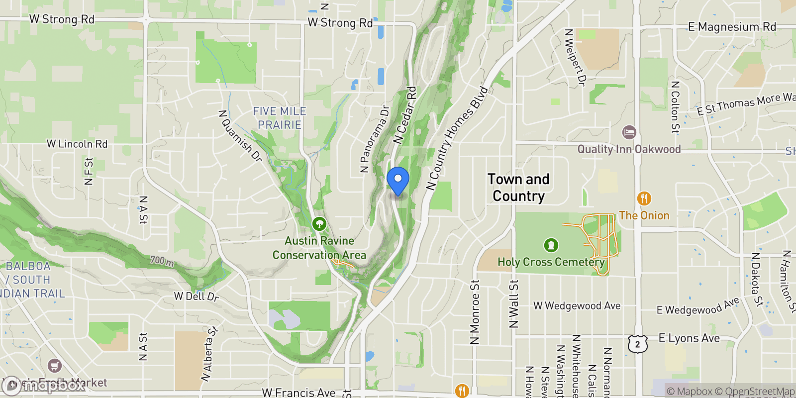 Map showing 7520 N Cedar Rd, Spokane, WA 99208, Spokane, Washington, United States.
