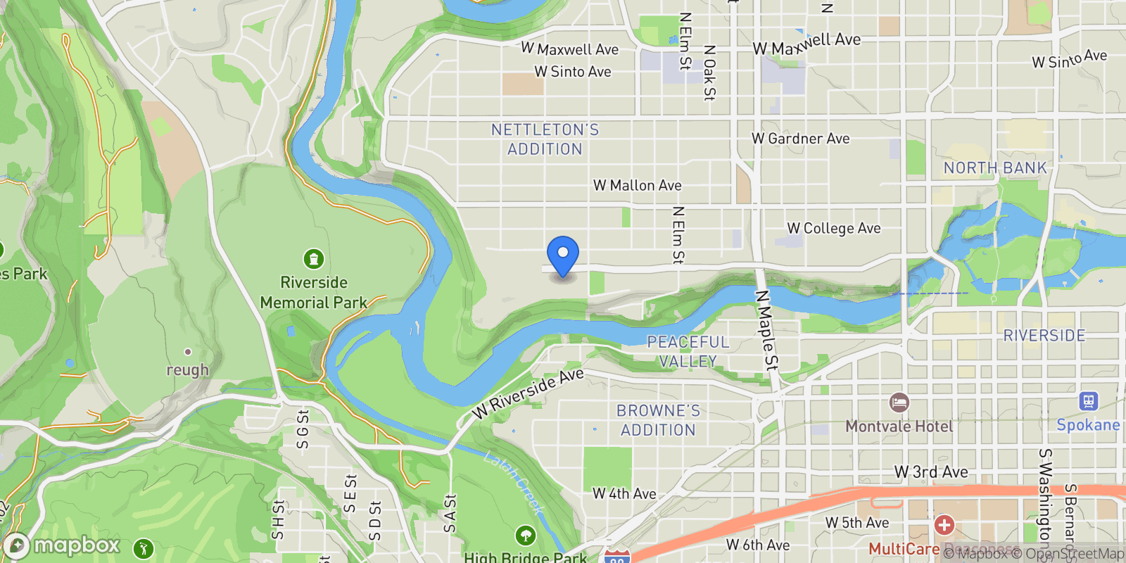 Map showing 2408 W Centennial Pl, Spokane, WA 99201, Spokane, Washington, United States.