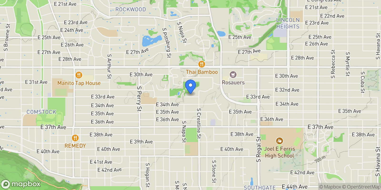 Map showing 2025 E 33rd Ave, Spokane, WA 99203, Spokane, Washington, United States.