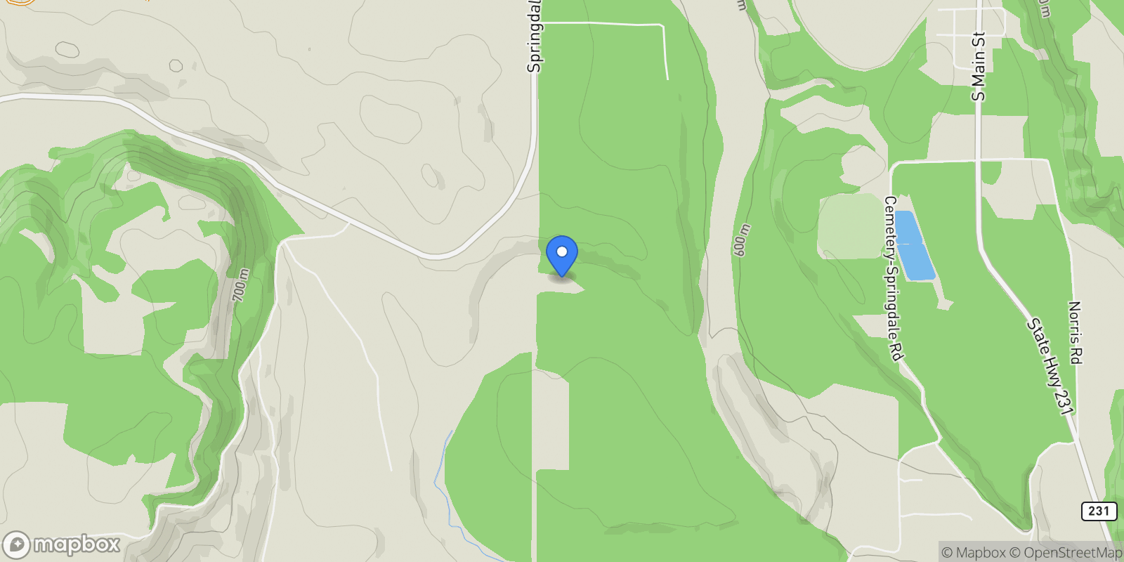 Map showing 4105 E Springdale-Hunters Rd, Springdale, WA 99173, Springdale, Washington, United States.
