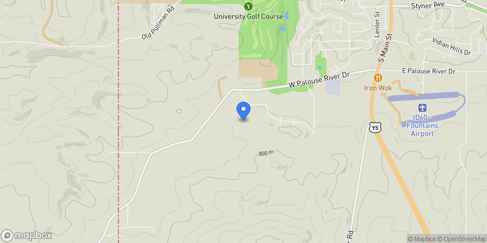 Map showing 1491 Sand Road, Moscow, ID 83843, Moscow, Idaho, United States.