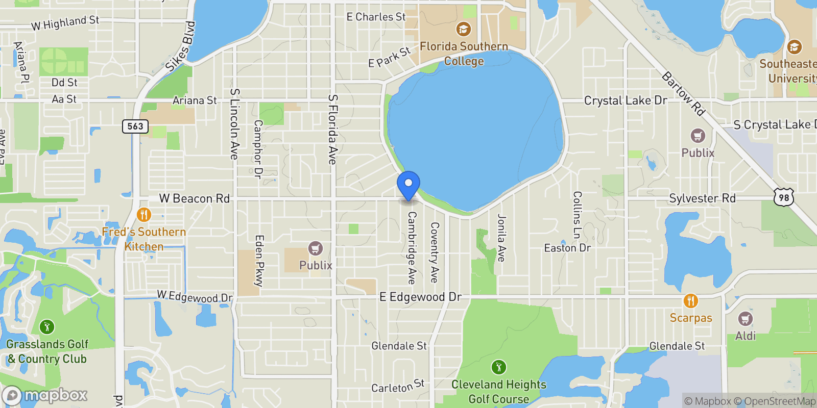 Map showing 2109 CAMBRIDGE AVENUE, LAKELAND, FL 33803, Lakeland, Florida, United States.