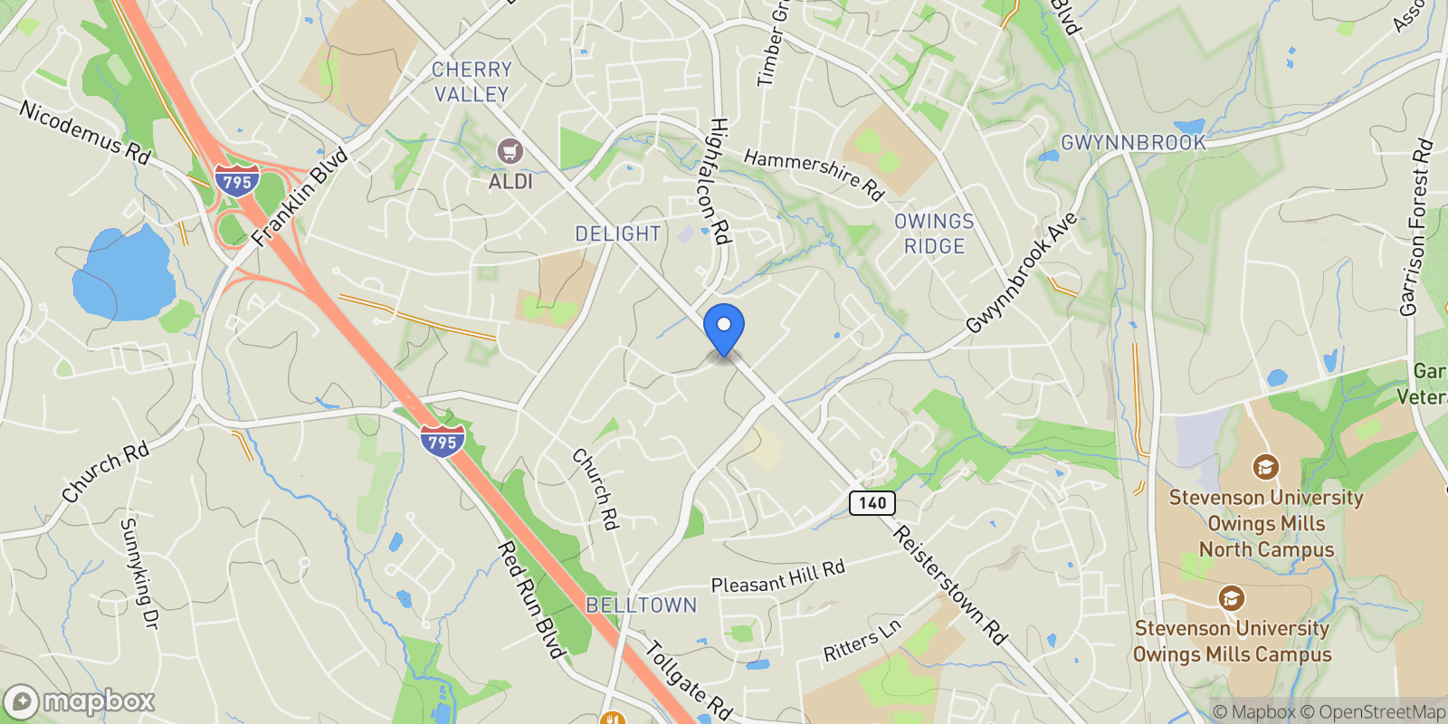 Map showing 11240 REISTERSTOWN ROAD, Owings Mills, Maryland, United States.