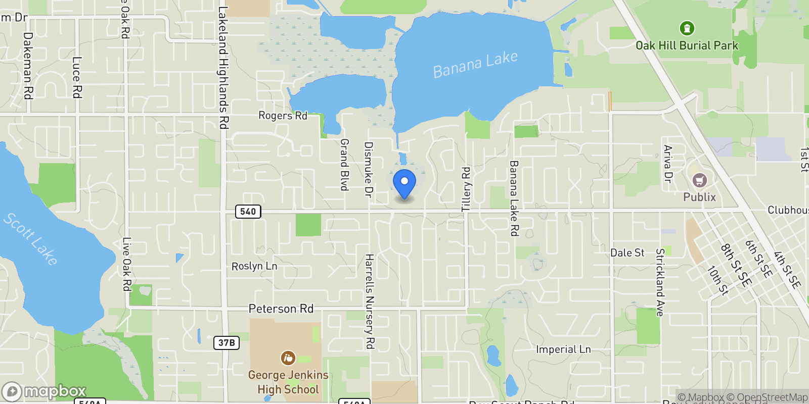 Map showing 2918 CLUBHOUSE ROAD, LAKELAND, FL 33812, Lakeland, Florida, United States.