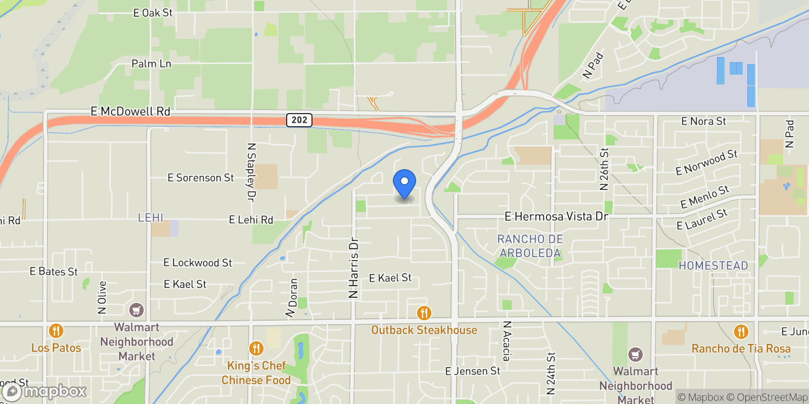 Map showing 2438 N FOREST Circle, Mesa, AZ 85203, Mesa, Arizona, United States.