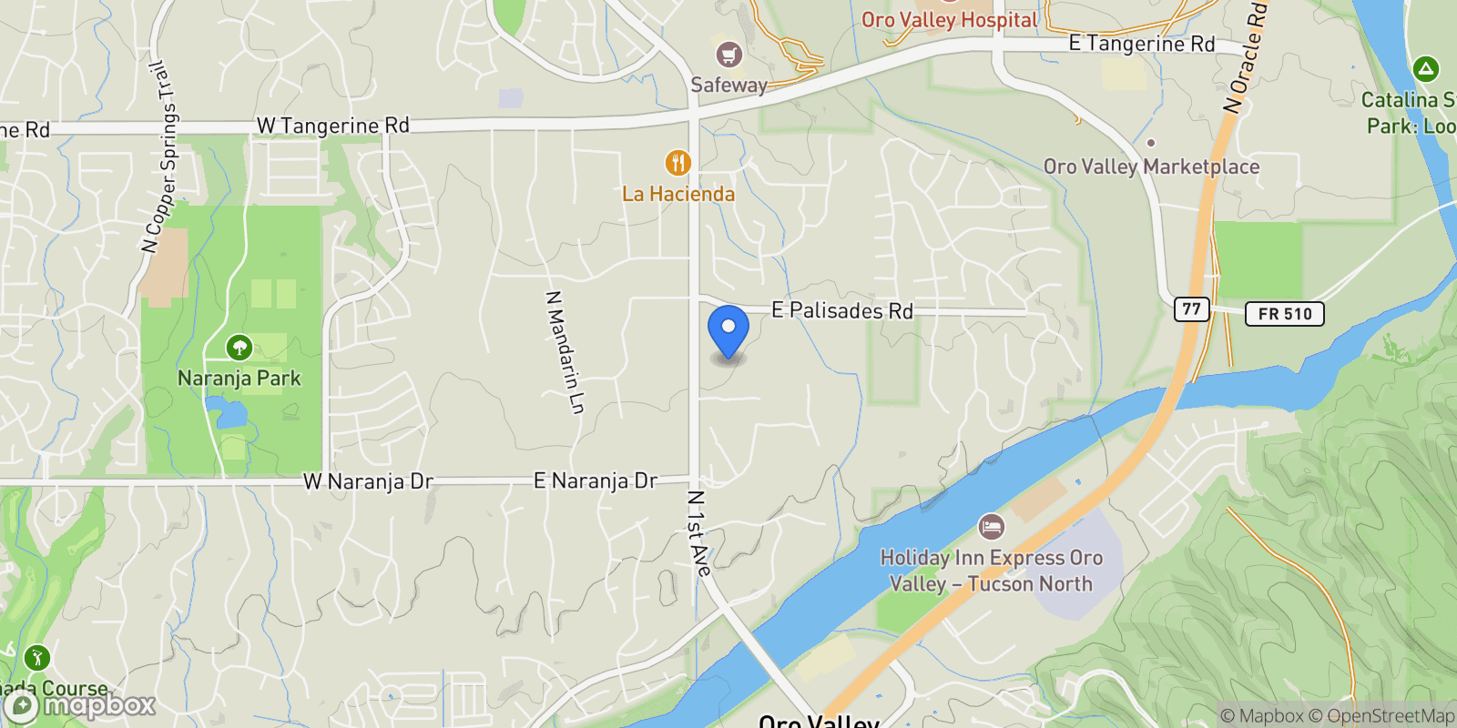 Map showing 11484 N 1st Avenue, Oro Valley, AZ 85737, Oro Valley, Arizona, United States.
