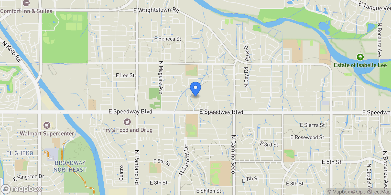 Map showing 1285 N Speedway Place, Tucson, AZ 85715, Tucson, Arizona, United States.