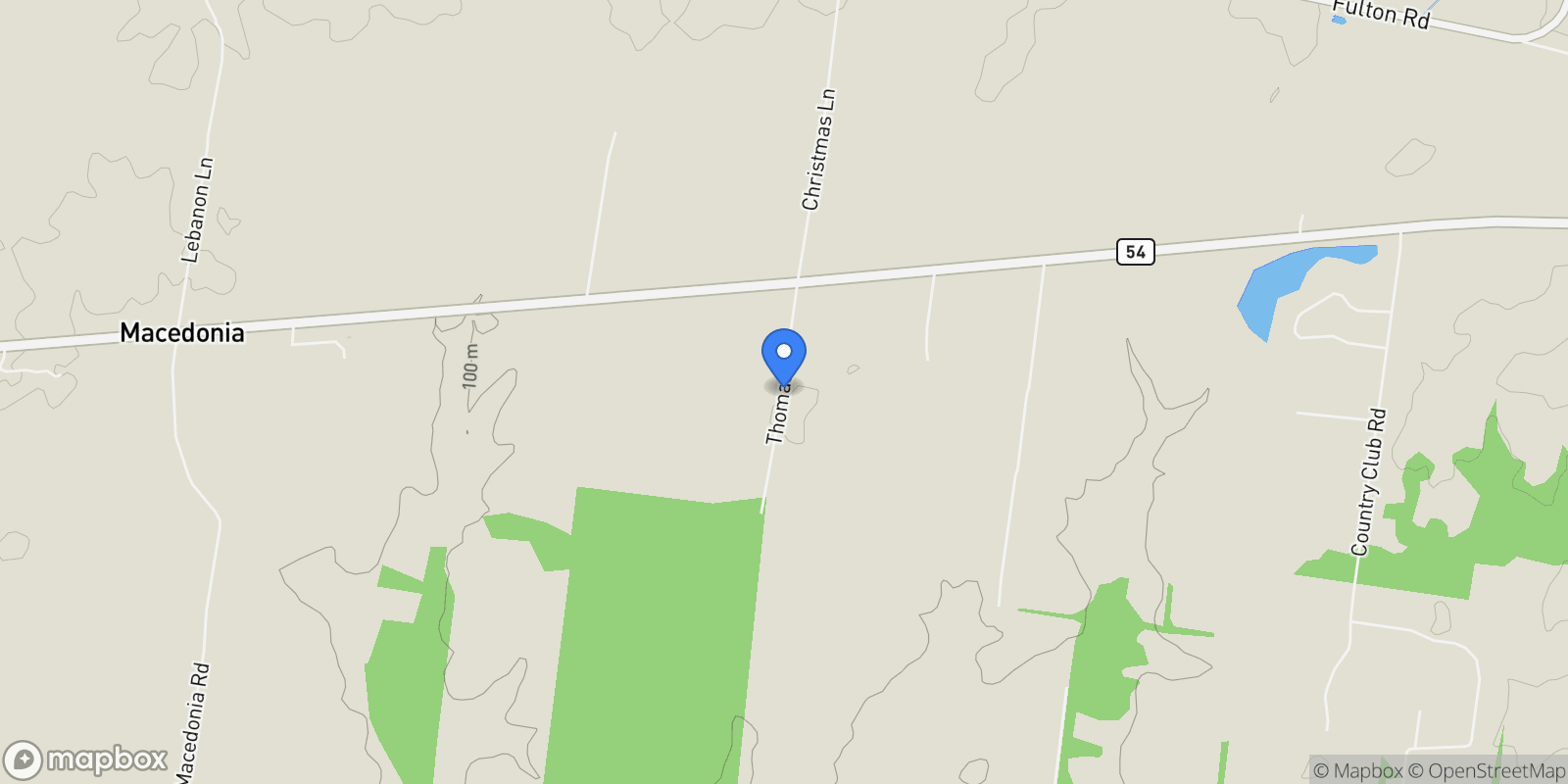 Map showing 344 Thomas Lane, Brownsville, TN 38012, Brownsville, Tennessee, United States.
