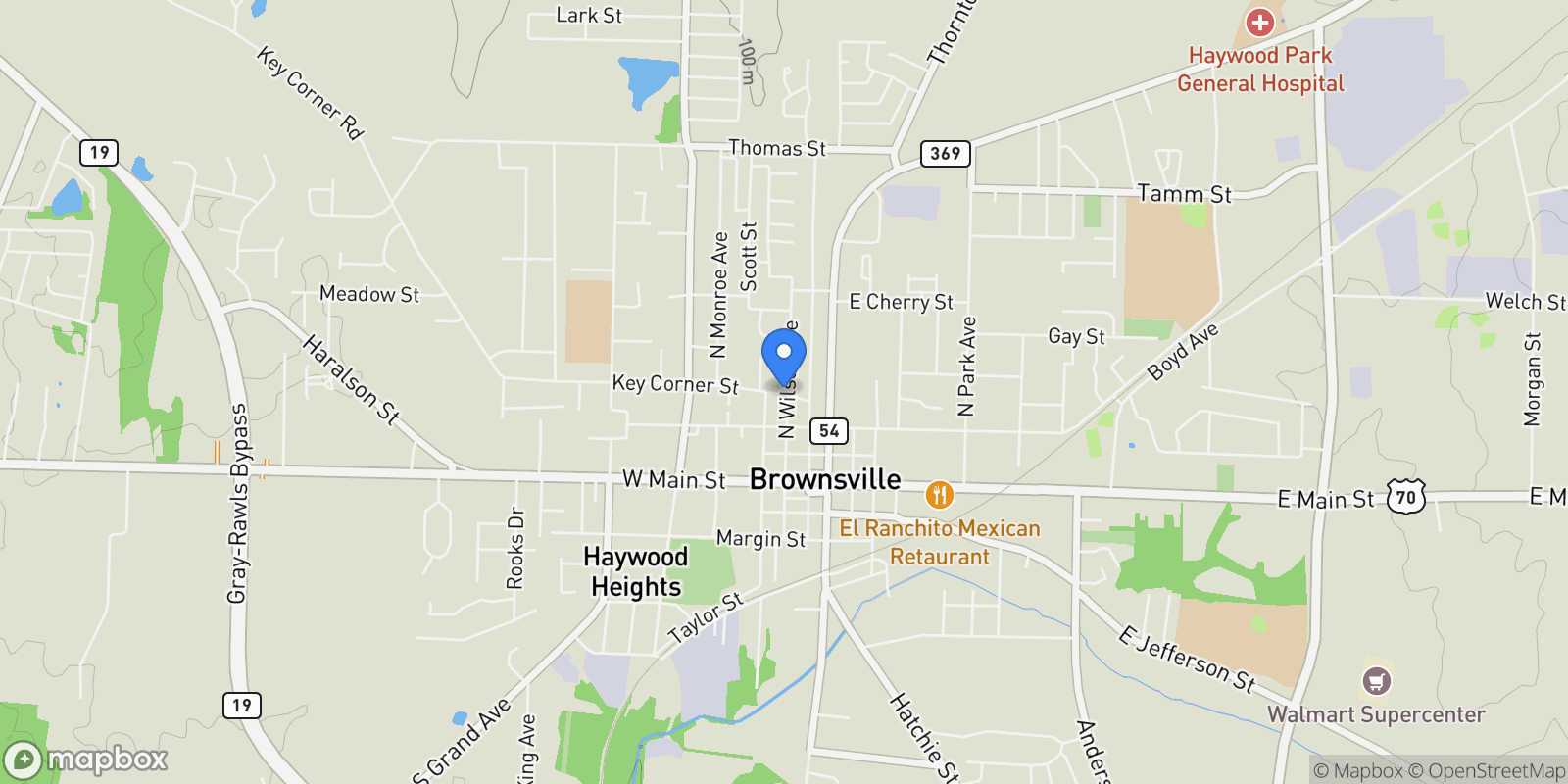 Map showing 131 - 161 Key Corner Street, Brownsville, TN 38012, Brownsville, Tennessee, United States.