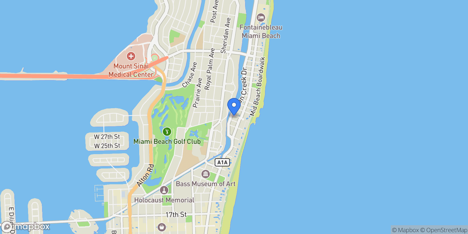 Map showing 2829 Indian Creek Dr Unit# 1001+1002, Miami Beach, FL 33140, Miami Beach, Florida, United States.