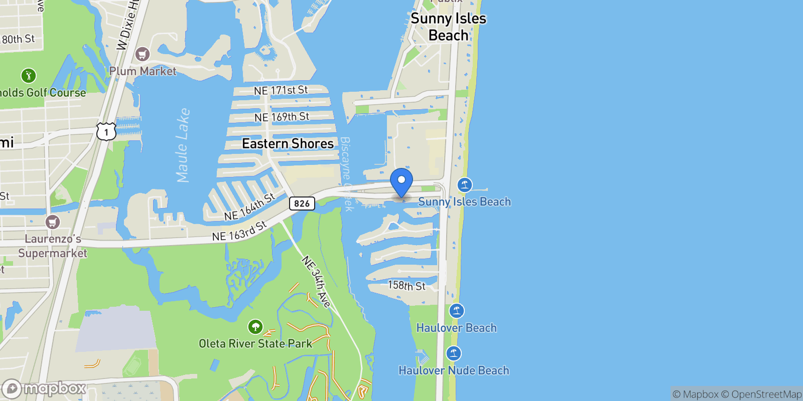 Map showing 300 Sunny Isles Blvd Unit# 4-1208, Sunny Isles Beach, FL 33160, Golden Beach, Florida, United States.