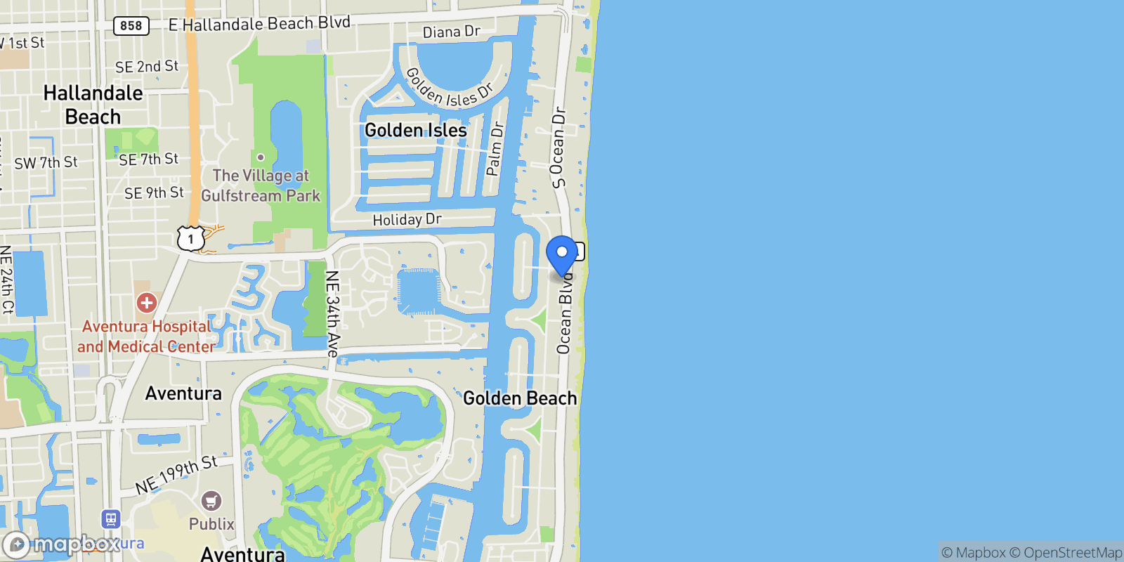 Map showing 570 Ocean Blvd , Golden Beach, FL 33160, Golden Beach, Florida, United States.