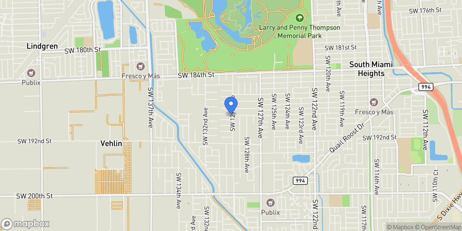Map showing 12900 SW 189th St , Miami, FL 33177, Miami, Florida, United States.