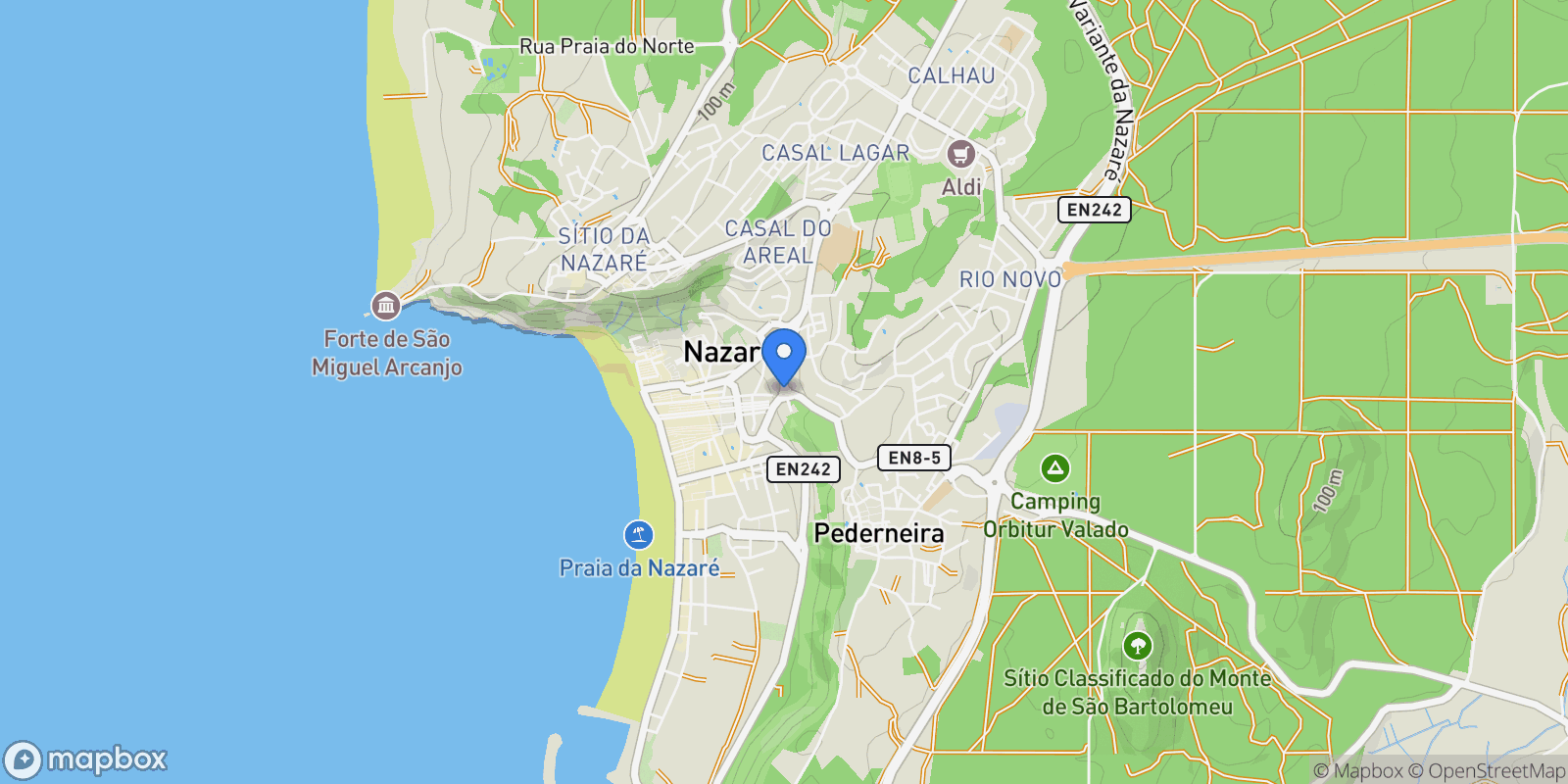Map showing Nazaré, Nazaré, Leiria, Nazaré, Nazare, Leiria District, Portugal.