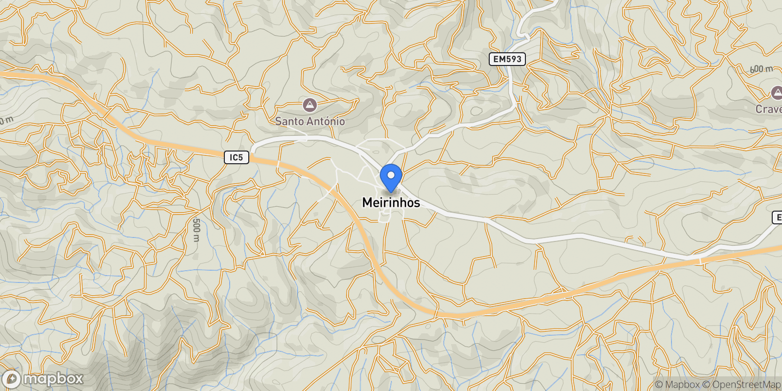 Map showing Meirinhos, Mogadouro, Bragança, Mogadouro, Meirinhos, Braganca District, Portugal.