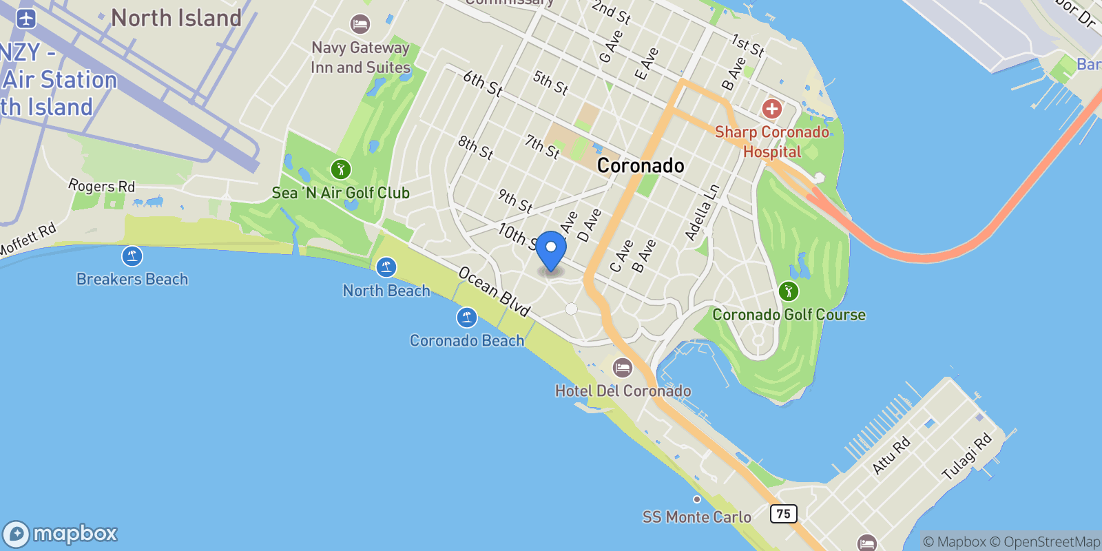 Map showing 1064 Isabella Ave, Coronado, California, United States.