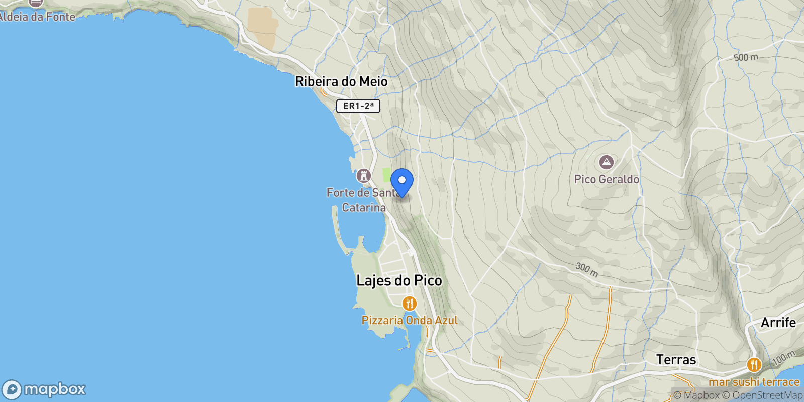 Map showing Ribeiras, Lajes do Pico, Ilha do Pico, Lajes do Pico, Lajes do Pico, Azores, Portugal.