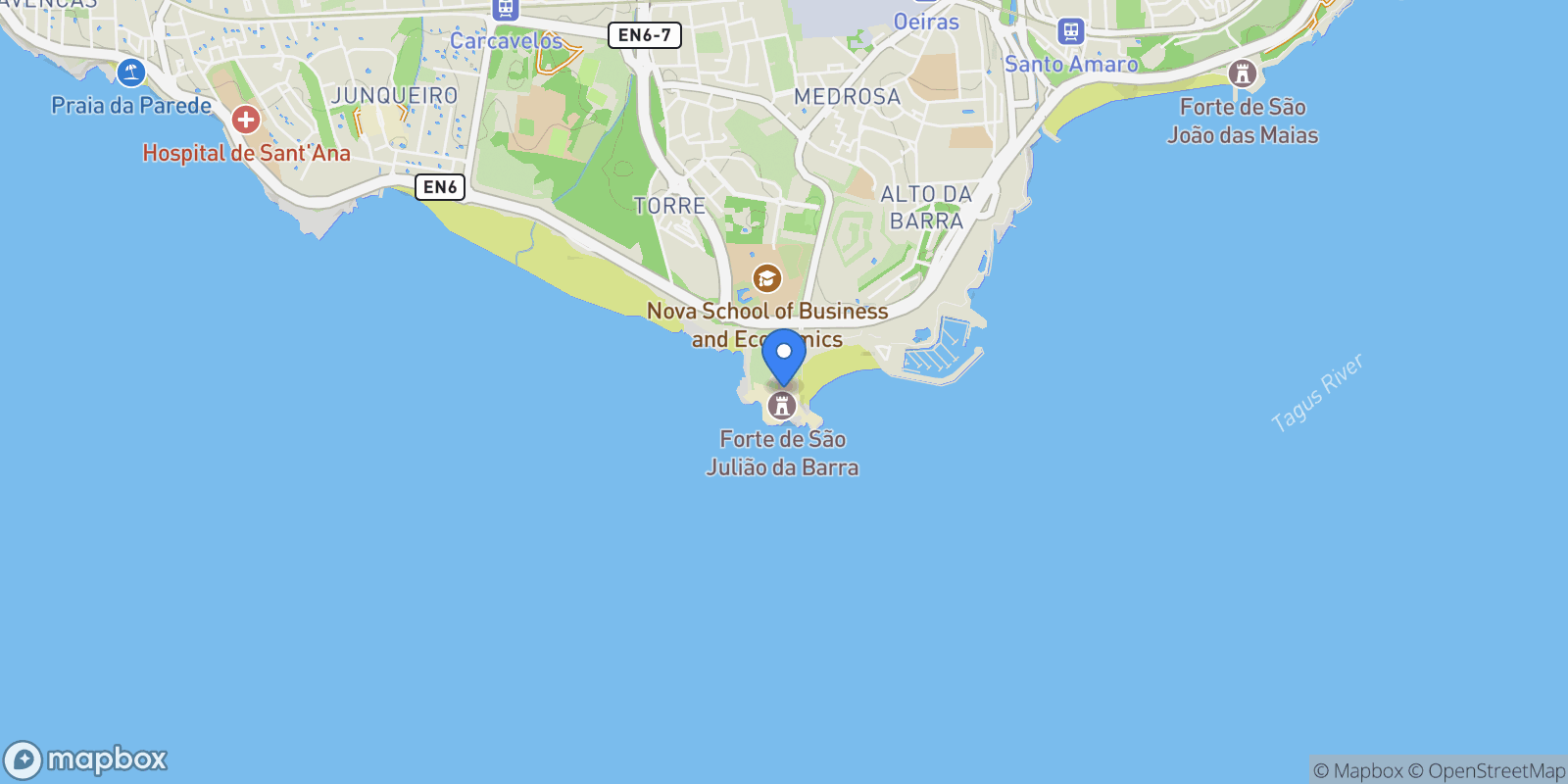 Map showing Oeiras e S.Julião da Barra, Paço de Arcos e Caxias, Oeiras, Lisboa, Oeiras, Oeiras e Sao Juliao da Barra, Paco de Arcos e Caxias, Lisbon, Portugal.