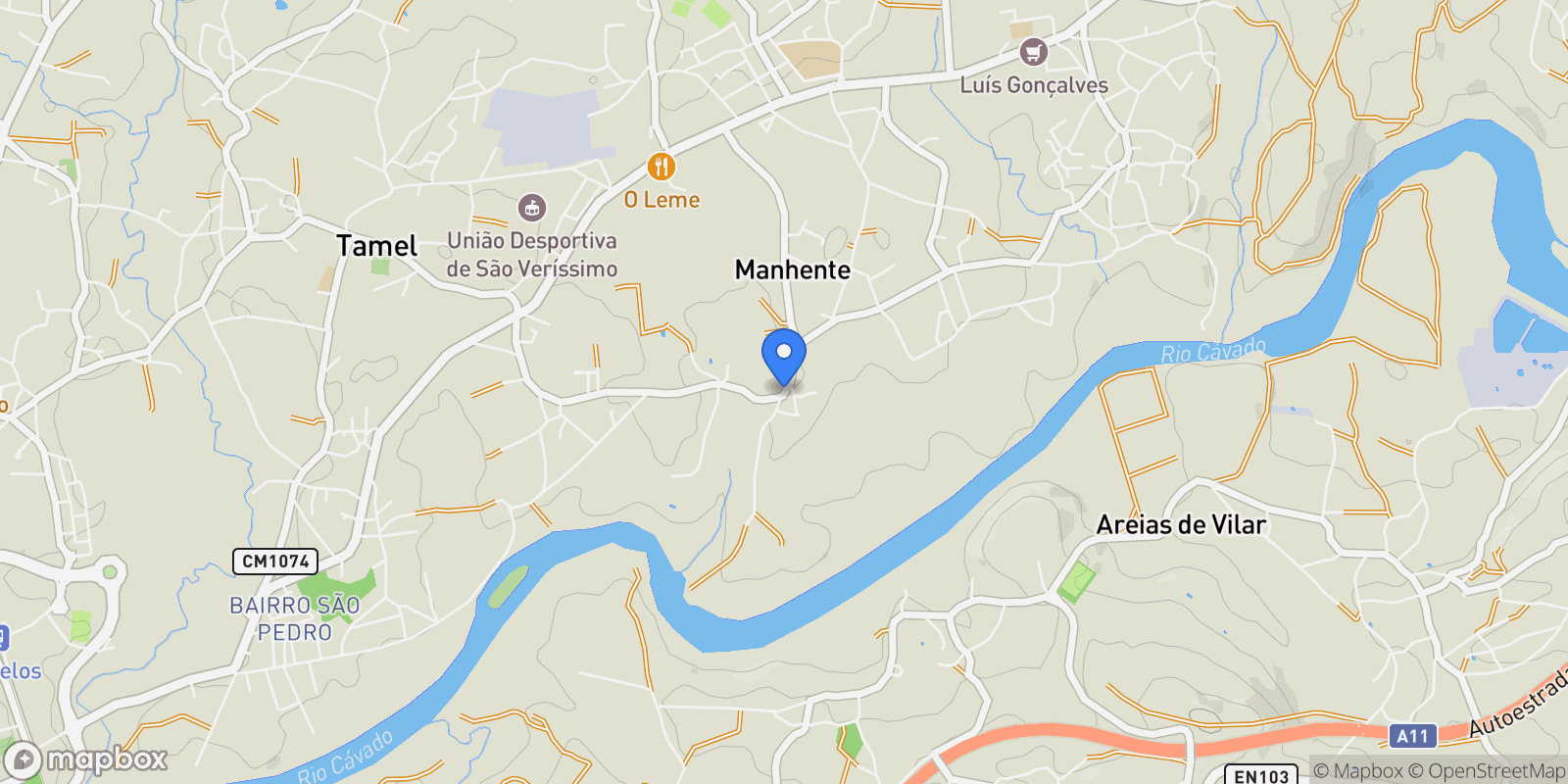 Map showing Manhente, Barcelos, Braga, Barcelos, Manhente, Braga, Portugal.
