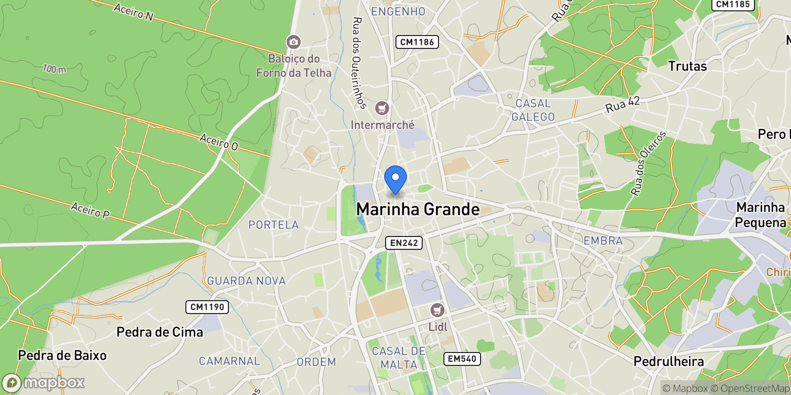 Map showing Marinha Grande, Marinha Grande, Leiria, Marinha Grande, Marinha Grande, Leiria District, Portugal.
