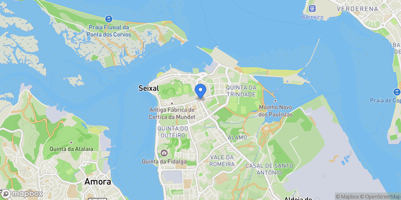Map showing Corroios, Seixal, Setúbal, Seixal, Seixal, Arrentela e Aldeia de Paio Pires, Setubal, Portugal.