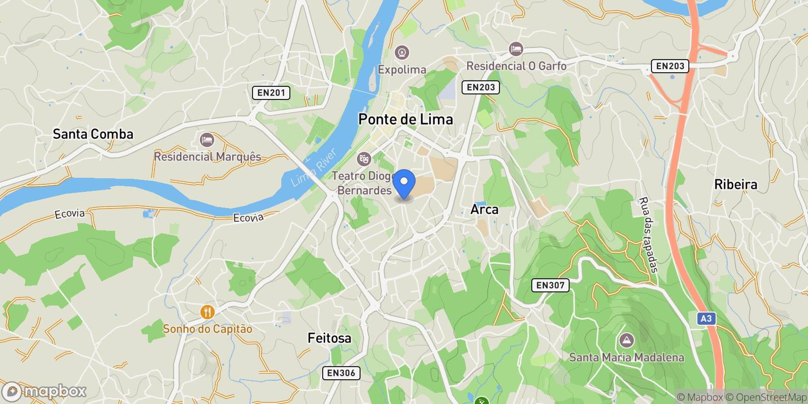 Map showing Associação de freguesias do Vale do Neiva, Ponte de Lima, Viana do Castelo, Ponte de Lima, Arca e Ponte de Lima, Viana do Castelo District, Portugal.